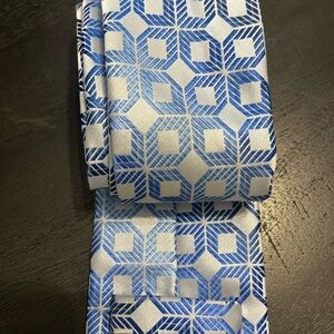 Vintage Blue & White Squared Diamond Tie Men Classic Buisness Wedding Tie